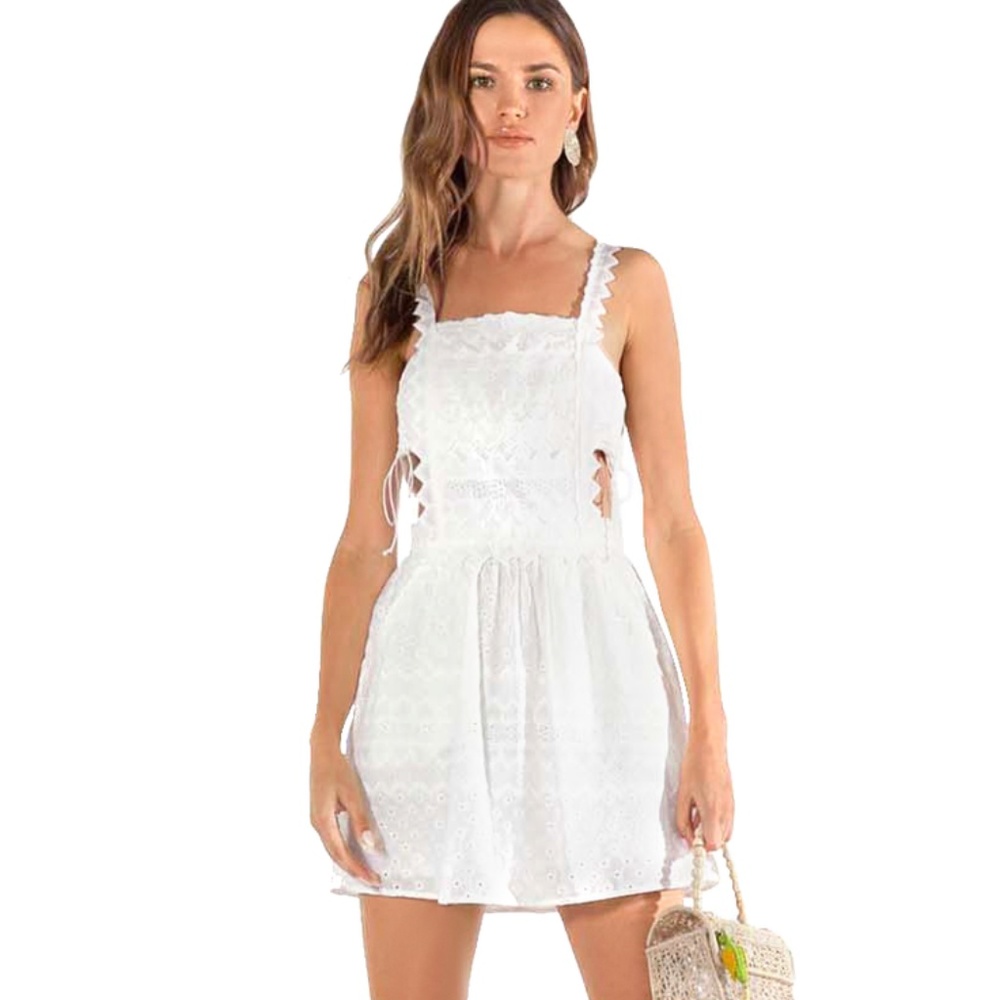 For Love and Lemons Eyelet Overalls Mini Dress